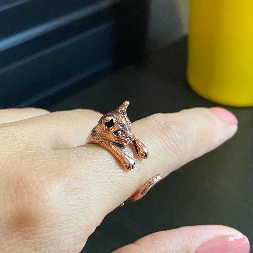 Brass Cat Open Ring,Silver Adjustable Ring,Silver… - image 1